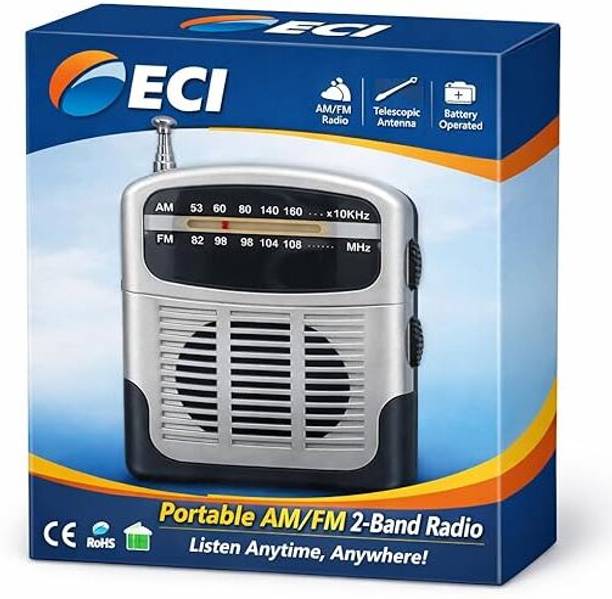 Eci Portable AM/FM 2-Band Radio|Classic Analog Tuner | Compact Silver-Black FM Radio