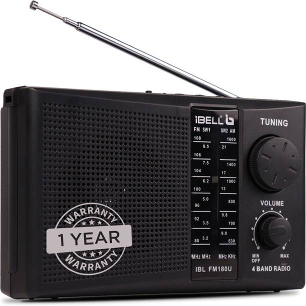 iBELL 180BT FM Radio, Dynamic Speaker, USB-SD-MP3 Player, 4-Band Portable Rechargeable FM Radio