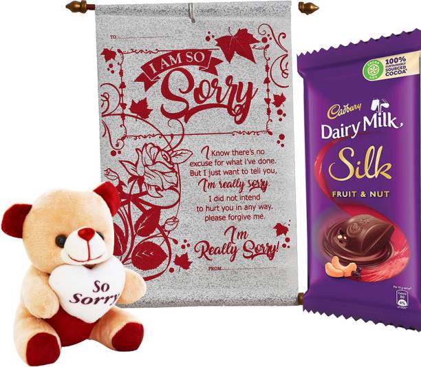 Saugat Traders Sorry Gift Combo Of Scroll Card With Teddy Bear And Chocolate For Friends Combo