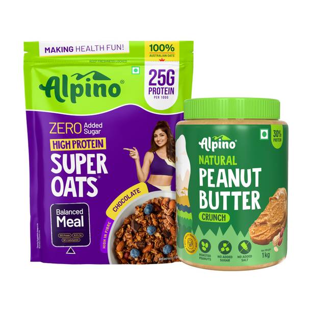 ALPINO Chocolate Oats 1kg & Natural Peanut Butter Crunch 1kg Combo
