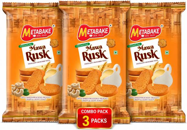 metabake Mawa Rusk PACK COMBO OF 3 EACH PACK 350g MAWA, CASHEW flavored Butter Rusk