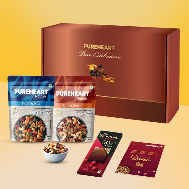 PUREHEART Diwali Dry Fruits Gift Hamper|Fruit & Nut, Salt & Sweet Nutmix, Chocolate & Card Combo