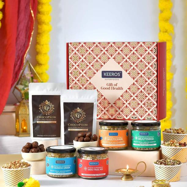 Keeros Diwali Gift Hamper for Family & Friends in a Premium Gift Pack with Brass Diya Combo