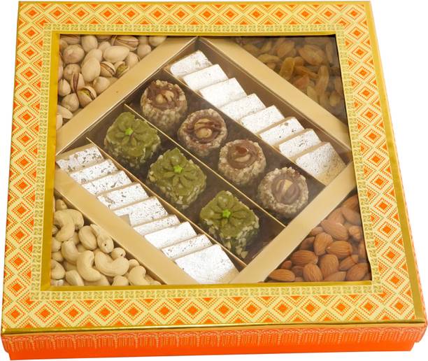 Jaiccha 5 part sweets and dry fruit box Combo