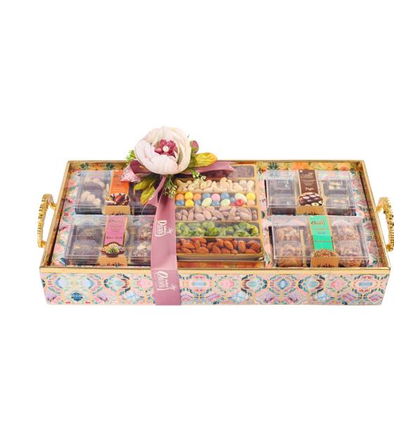 OASIS Baklawa Exclusive Plater with Golden Handle Hamper for Gifting Combo