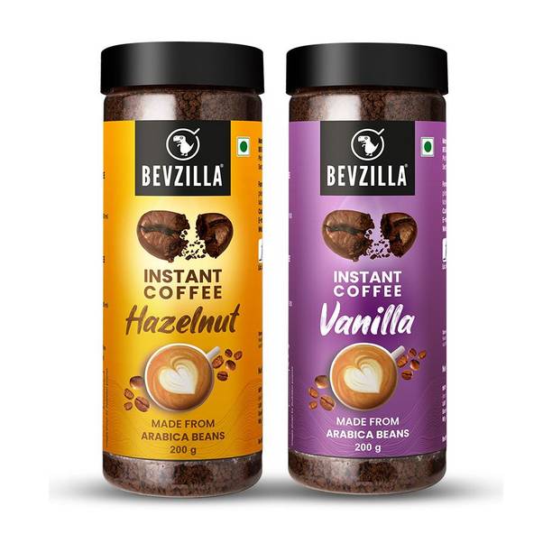 Bevzilla 200g Hazelnut & 200g Vanilla Flavoured Instant Coffee (2 x 200 g) Combo