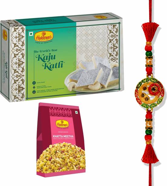 Haldiram's Kaju Katli(500g), Khatta Meetha(400g) With Rakhi Combo