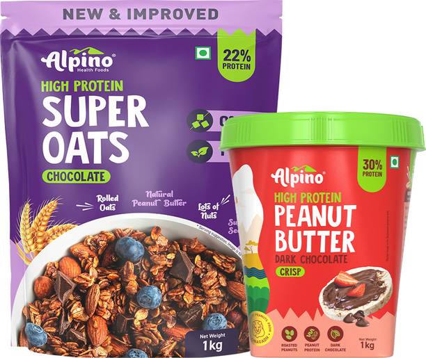 ALPINO High Protein Combo, Chocolate Oats 1kg & Chocolate Crisp Peanut Butter 1kg Combo