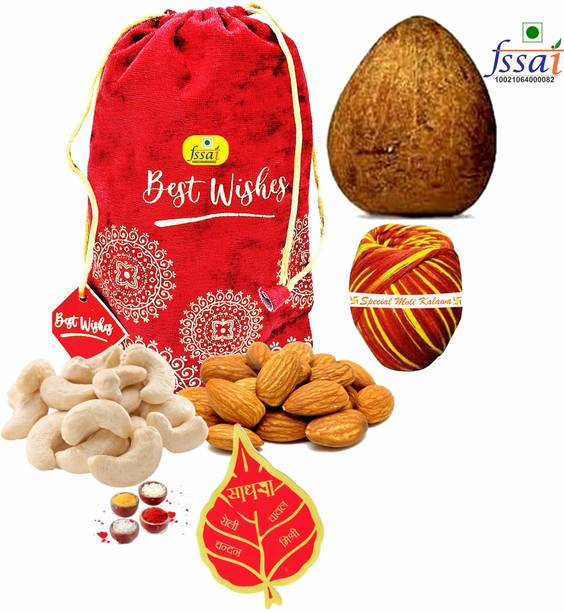 FabBites Bhai Dooj Dry Fruit Gift Pack Hamper with Coconut/Nariyal/Gola-Almond, Cashew Combo