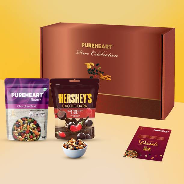 PUREHEART Celebration Diwali Gift Hamper | Corporate Box with Trail Mix, Chocolates & Card Combo