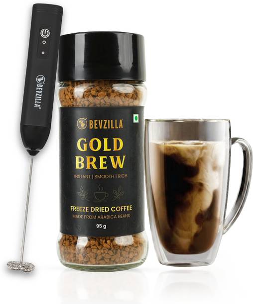 Bevzilla Gold Brew Instant Freeze-Dried Coffee Powder & Rechargeable Frother Combo