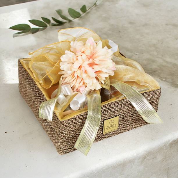 Zoroy Luxury Chocolate Rakhi Contemporary Jute Hamper Medium|Cookies,Chocolate Bar | Diwali Corporate Combo