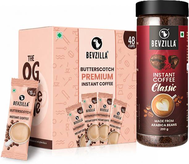 Bevzilla 48 Sachet Coffee Powder (Butterscotch), Super Strong Coffee Powder 200 Gms Combo