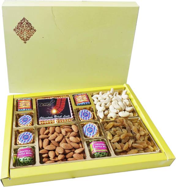 FabBites Dry Fruit Gift Hamper Box with Cracker Shape Chocolates for Diwali/Deepawali Box Combo