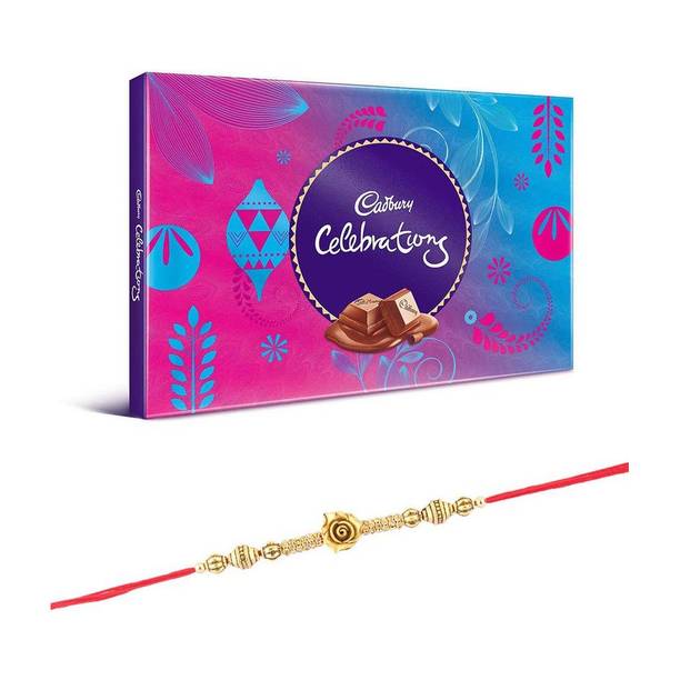 Cadbury Celebration Chocolate Hamper | Golden Rose Rakhi Gift For Lovely Brother | Assorted Gift Box