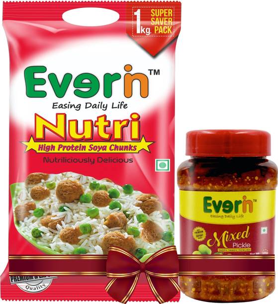 Everin High Protein Soya Chunks (1kg) with Homemade Mixced Pickle (250 grams) Combo