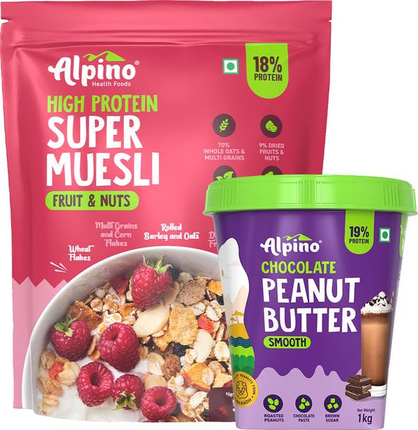 ALPINO Museli Fruit & Nut 400gm & Chocolate Peanut Butter Smooth 1kg Combo