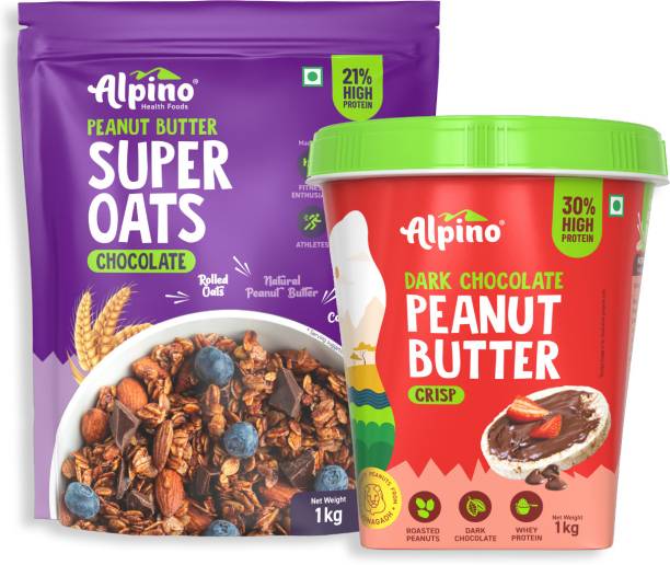 ALPINO High Protein Combo, Chocolate Oats 1kg & Chocolate Crisp Peanut Butter 1kg Combo