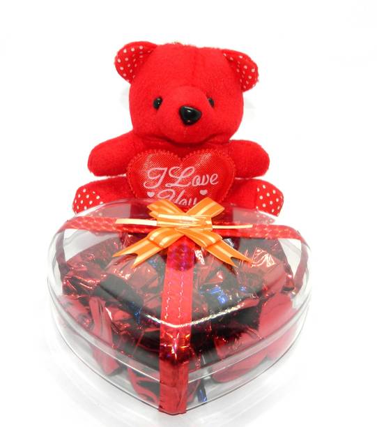 Heart Shape Acrylic Box With a Cute Teddy Bear कॉम्बो