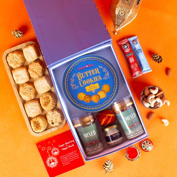 Cookieman Bhai Dooj Gift Hamper with Danish Butter Cookies, Dry Fruits & Candle Combo