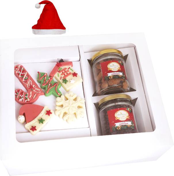 Ghasitaram Gifts White Christmas Hamper Medium-Christmas Chocolate-Caramel Almond&Choco Crispies Combo