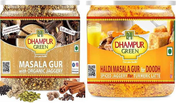 DHAMPUR GREEN Gur Masala Chai and Turmeric Latte Combo 500gms (250g x 2) Combo