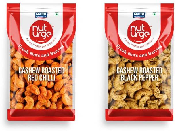 Nut Urge Cashew roasted red chilli 250+Cashew roasted black pepper 250gm Combo