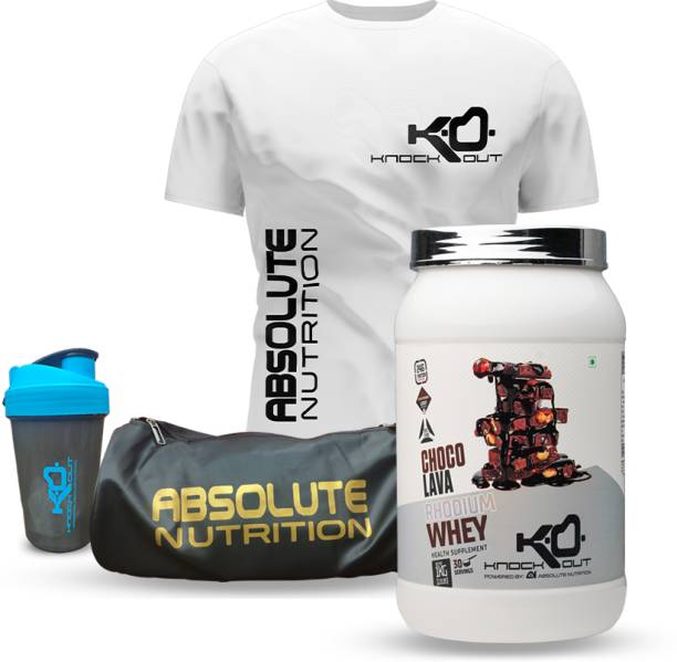 ABSOLUTE NUTRITION Knockout Rhodium Combo ( Shaker + T-shirt + Gym Bag ) 24/34g serving Whey Protein