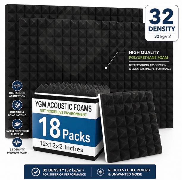 YGM Acoustic Foams Premium Grade for Noise Reduction & Absorption (Charcoal Black) (Set of 18)