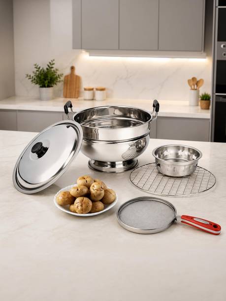 Narayani Enterprises Stainless Steel Bati Oven with Free Papad Roaster Food Steamer