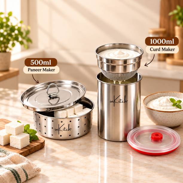 inKitch Stainless Steel Paneer Maker 500 ml & Curd Maker 1000 ml Combo Yogurt Maker
