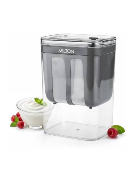 MILTON 2 in 1 Greek Yogurt & Hung Curd Maker with Strainer & Lid | 1100ml | Grey Yogurt Maker