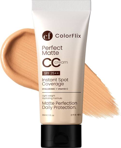 ColorFlix Perfect Matte CC Cream SPF 25++ Hydrating Formula with Hyaluronic and Vitamin C Foundation