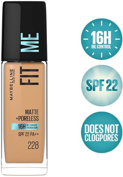 MAYBELLINE NEW YORK Fit Me Matte+Poreless Liquid Foundation (With Pump & SPF 22), 228 Soft Tan, 30ml Foundation