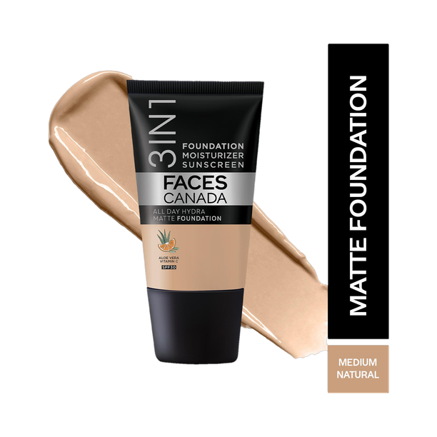 FACES CANADA All Day Hydra Matte | 3 in 1 Moisturizer + SPF 30 + Waterproof Foundation
