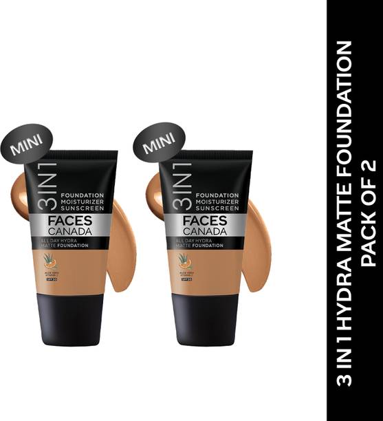 FACES CANADA All Day Hydra Matte (Mini) Pack of 2 (18ml x 2)| 3 in 1 Moisturizer + SPF 30 + Foundation