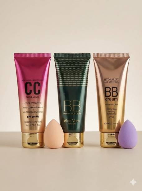 CrazzyShopperz BB + BB Moisture + CC Cream Combo | Weightless Long Wear & SPF 30 Makeup Base Foundation