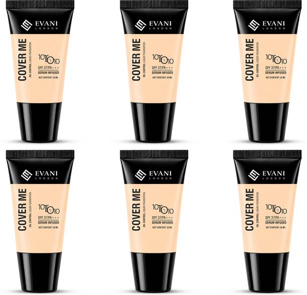 Evani London Cover Me Oil Control Liquid Foundation SPF 37 PA+++ Serum Infused, Pack of 6 Foundation