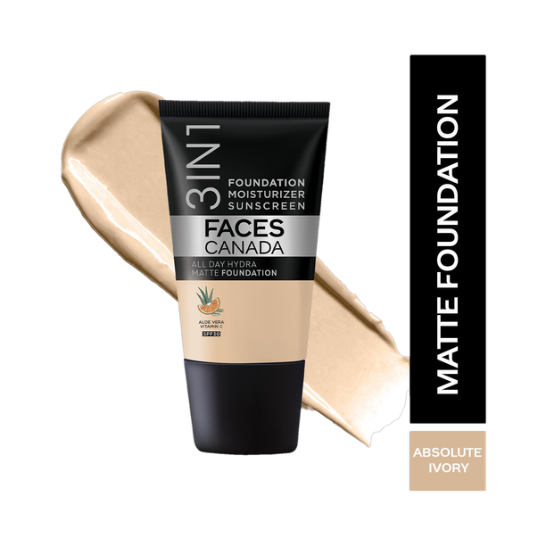 FACES CANADA All Day Hydra Matte | 3 in 1 Moisturizer + SPF 30 + Waterproof Foundation