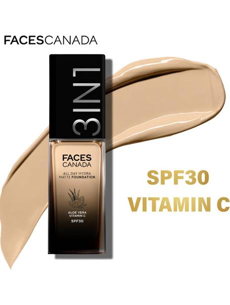FACES CANADA All Day Hydra Matte | 3 in 1 Moisturizer + SPF 30 + Waterproof Foundation