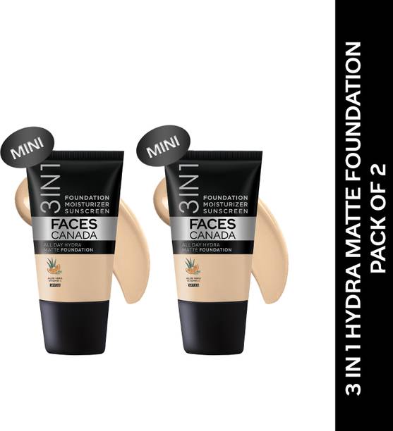 FACES CANADA All Day Hydra Matte (Mini) Pack of 2 (18ml x 2)| 3 in 1 Moisturizer + SPF 30 + Foundation