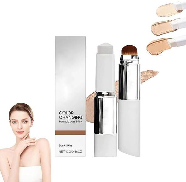 Troliver Color Changing Foundation Stick with Built-in Brush Stick Format Dark Skin Foundation