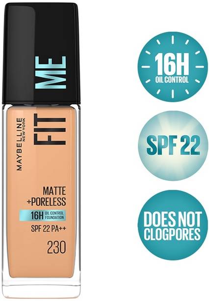 MAYBELLINE NEW YORK Fit Me Matte+Poreless Liquid Foundation (With Pump & SPF 22), 230 Natural Buff, 30ml Foundation