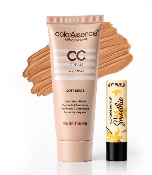 COLORESSENCE Face CC Cream with SPF-45 for Instant Glow & Correction|Free Lip Balm in Pack C1 Foundation