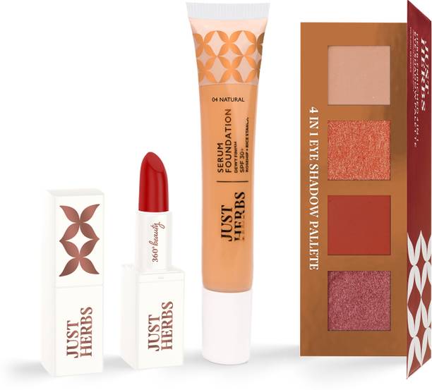 Just Herbs Effortless Glam Set of 3 | Eye Shadow, Foundation, Ayurvedic Lipstick Foundation