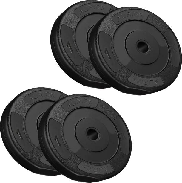 Aurion PVC Weight Plates 4 Kg ( 4 x 1 Kg) for Strength Training and Gym Workout Black Weight Plate