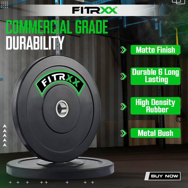 FITRXX Gym Rubber Plates,15kg (7.5x2) Rubber Dumbbell Plate, 30mm for Home Black Weight Plate