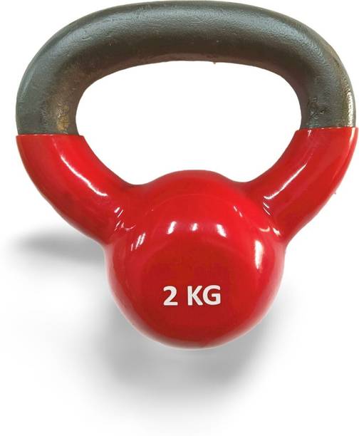 MusclePlus 2kg Vinyl Coated Cast Iron Kettlebell for men & Women Black, Red Kettlebell