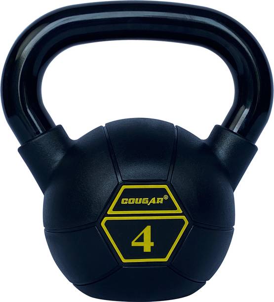 COUGAR MAX PVC Cast Iron Kettlebell Fixed Weights for Home & Gym Fitness Workout Black Kettlebell