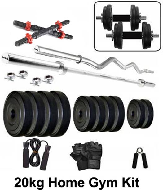 DCS Pro FITNESS 20kg PVC Weight Dumbbell Set + ACCESSORIES - BEST for HOME EXERCISE Black Weight Plate